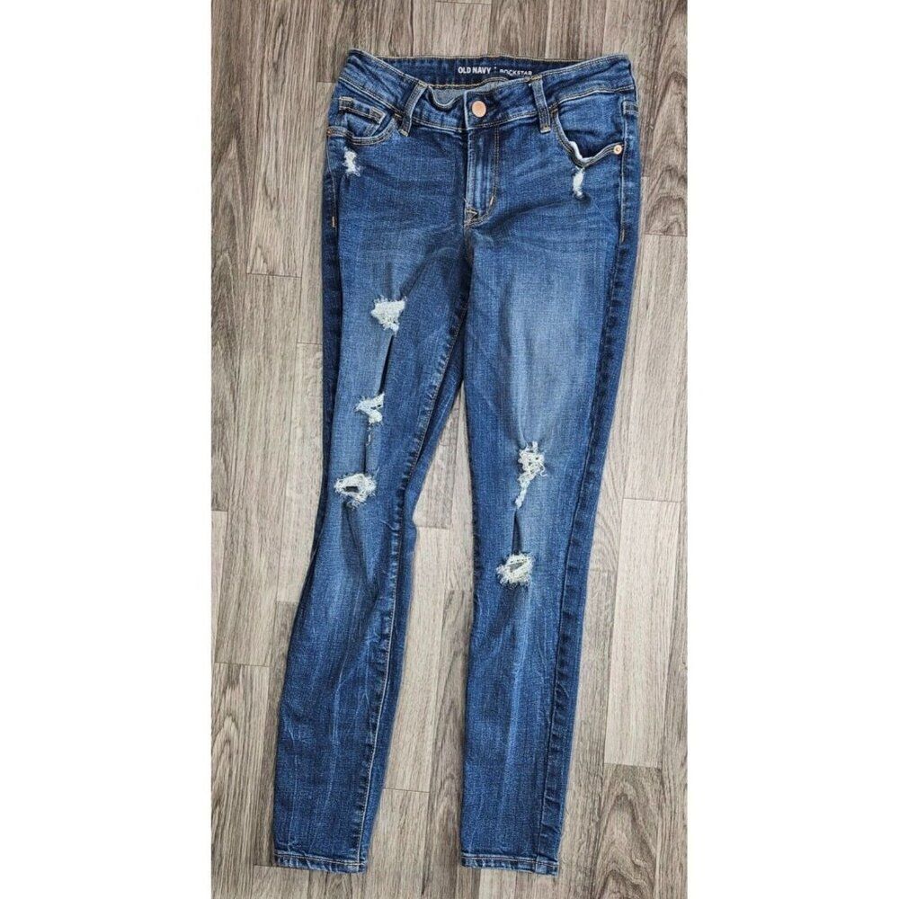 (3/$35) Old Navy Size 2 Regular Rockstar Mid Rise‎ Distressed Skinny Blue Jeans
